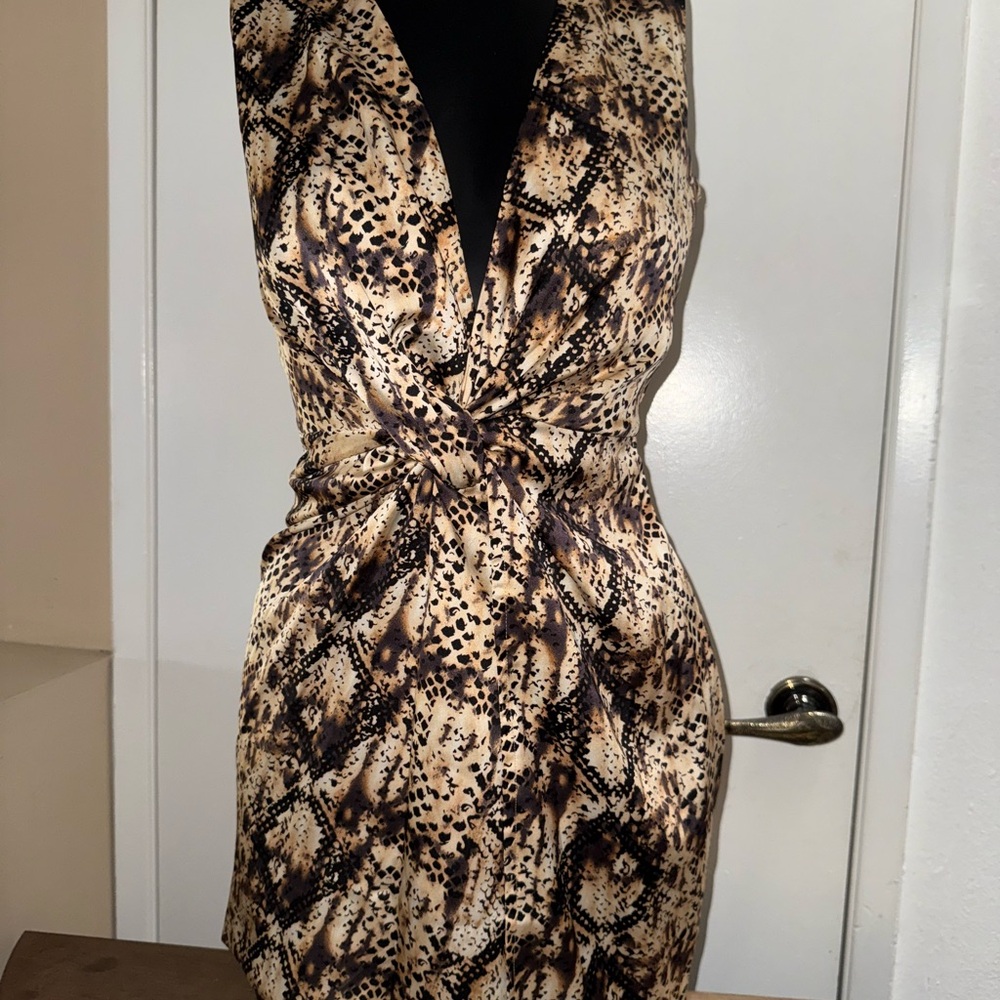 Fashion Nova Black and Cream Sheath Dress Plunge Neckline